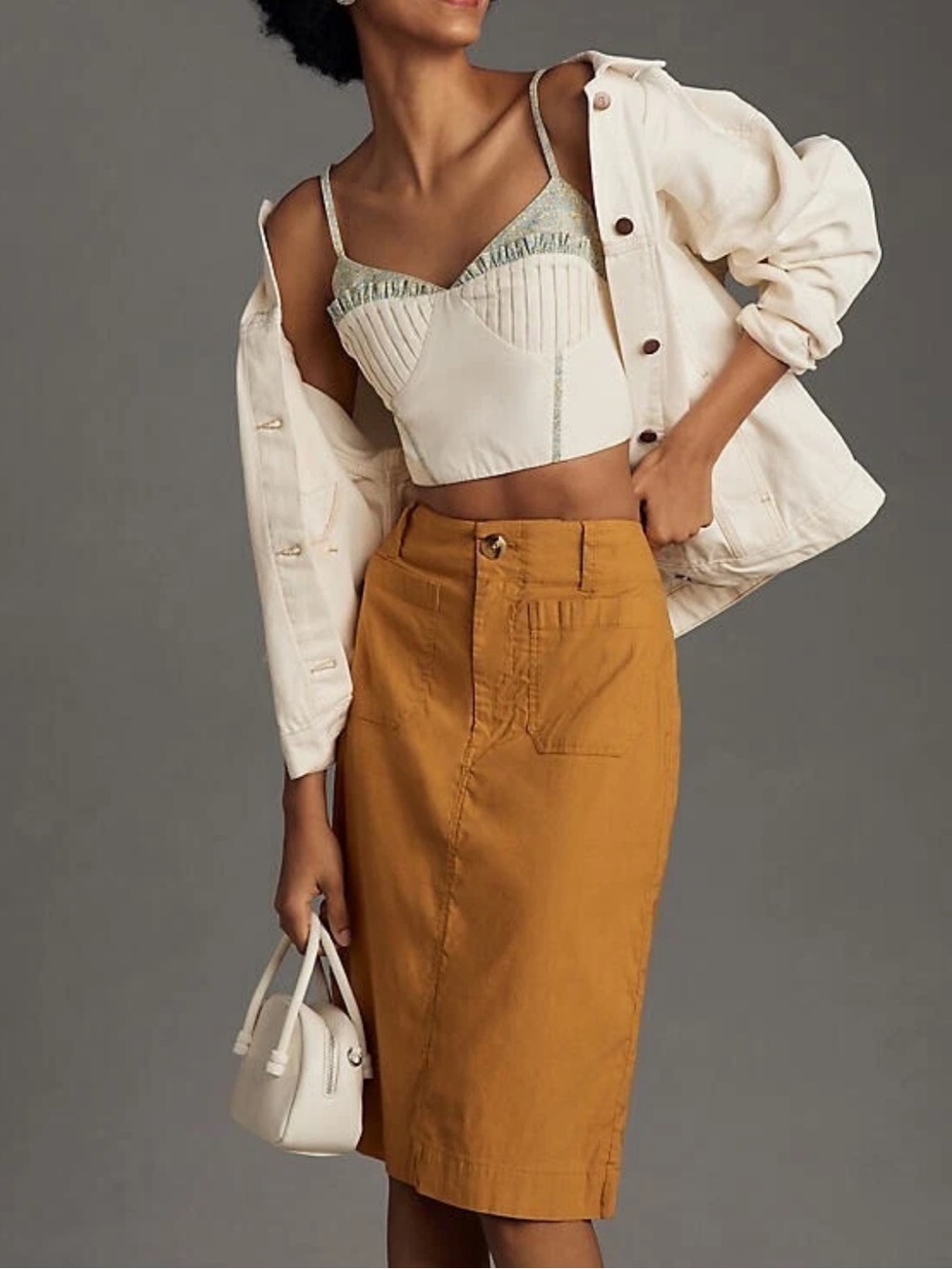 Anthropologie Maeve The Colette Skirt in Bronze Mustard Yellow Orange XS